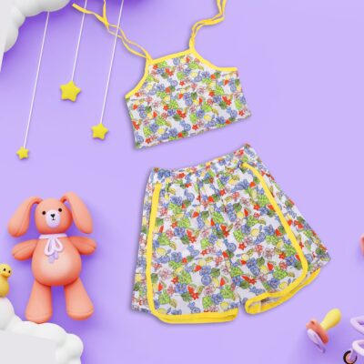 Fruit Print Crop Top Short Set
