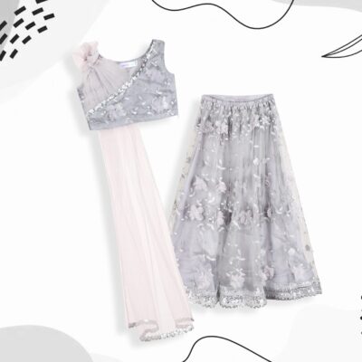 Grey Floral Lehnga Choli