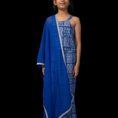 Royal Blue Crop Top Parallel Set with Dupatta