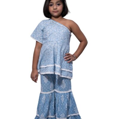 Off Shoulder Peplum Sharara Set