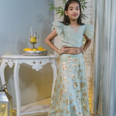 Floral Ruffle Sleeve Crop Top Skirt Set
