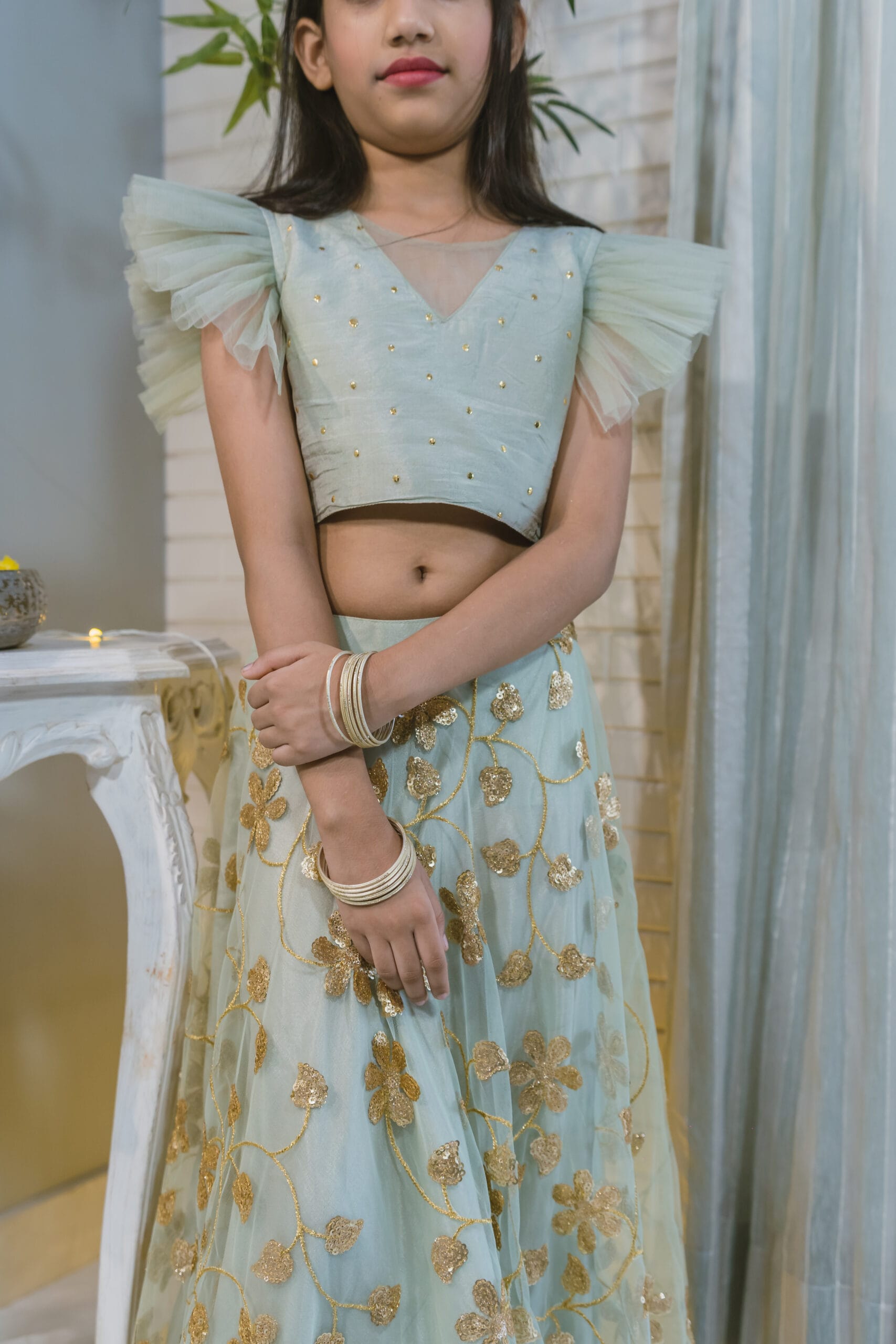 Floral Ruffle Sleeve Crop Top Skirt Set - Image 5