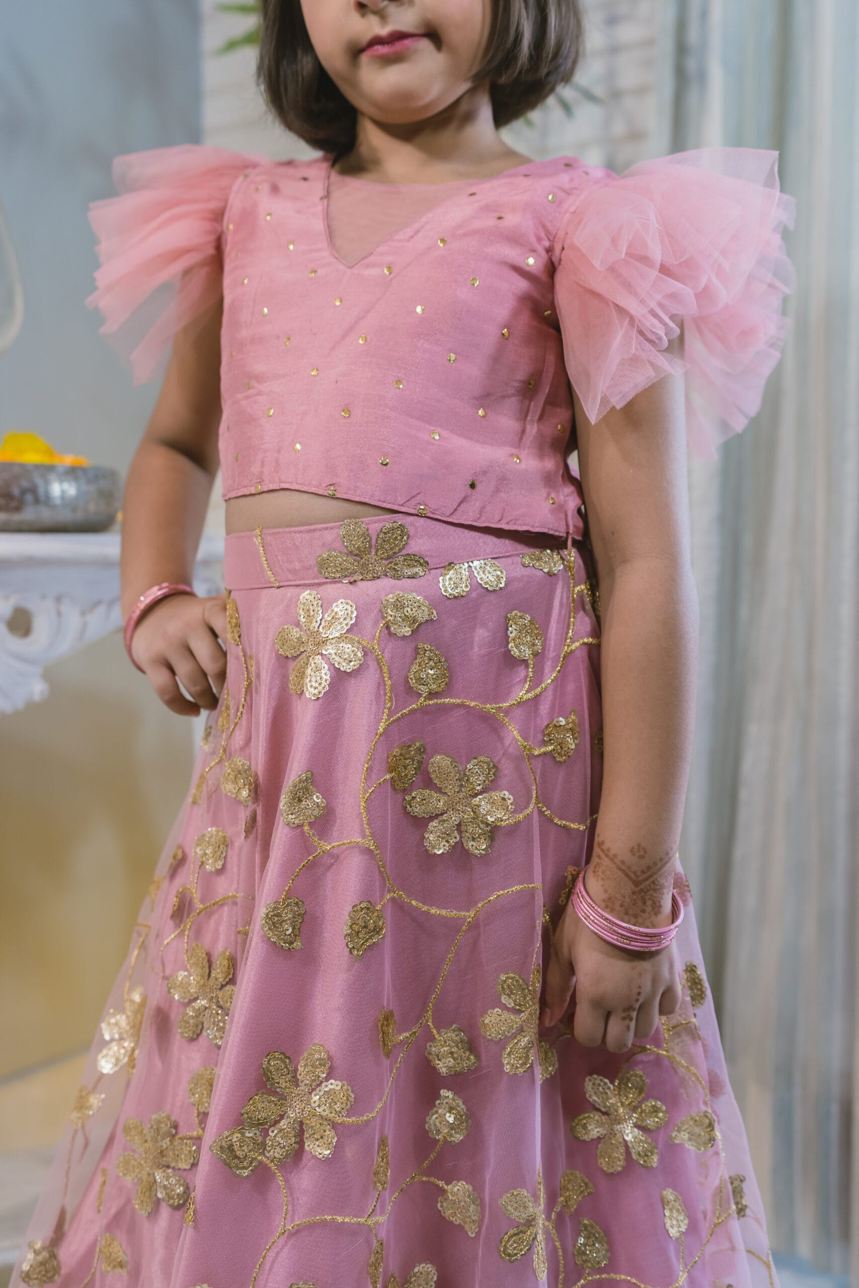 Floral Ruffle Sleeve Crop Top Skirt Set - Image 4