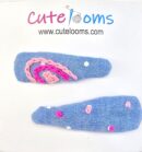 Blue Denim Hair Clip with Embroidered Polka Dots – Handmade Fabric Barrette