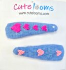 Denim Heart Embroidered Hair Clips