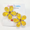 Golden Yellow Floral Hair Clip – Embroidered Petals with Crystal Center