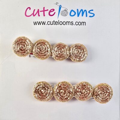 Bronze Spiral Embroidered Hair Clip – Handmade Metallic Round Barrette
