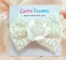 Ivory Lace Bow Hair Clip – Sequin & Pearl Floral Accent