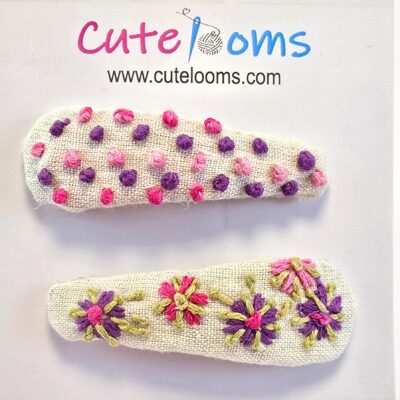 Polka Dot Pastel Hair Clip – Hand-Embroidered Pink & Purple Dots