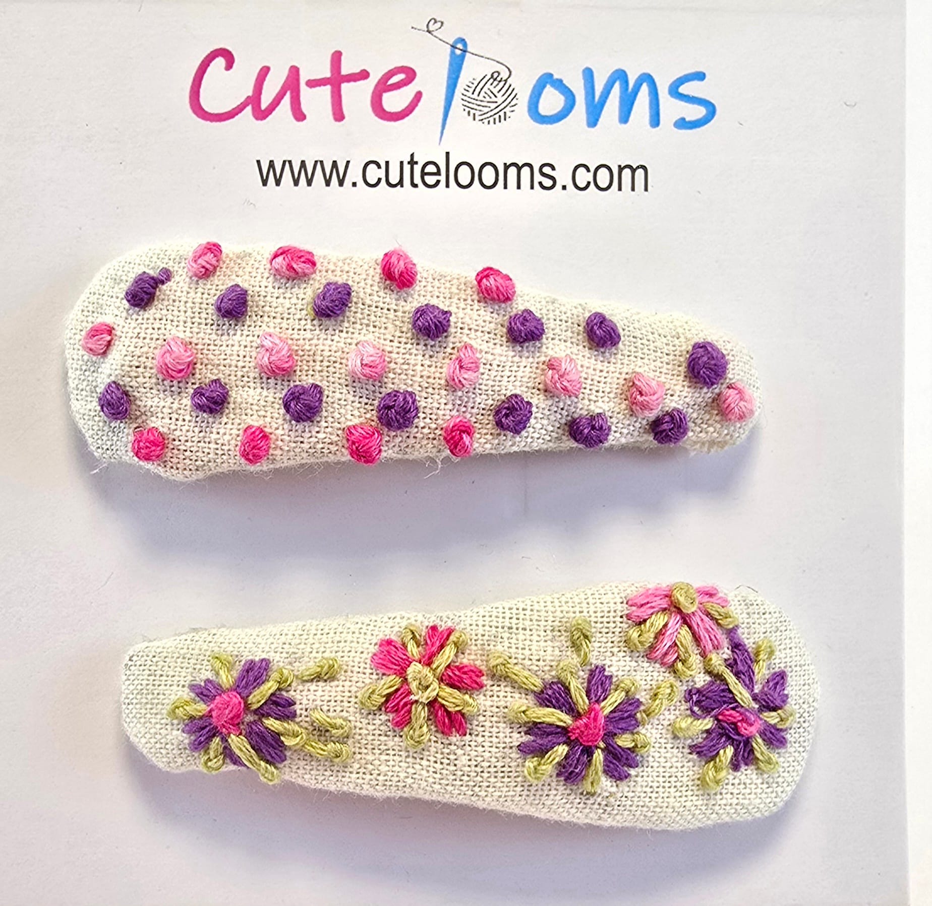 Polka Dot Pastel Hair Clip – Hand-Embroidered Pink & Purple Dots