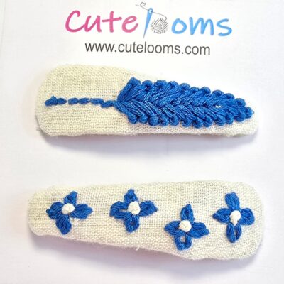 Blue Blossom Embroidered Hair Clip – Handmade Fabric Floral Barrette
