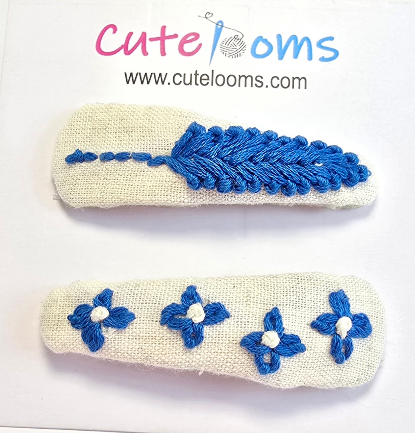 Blue Blossom Embroidered Hair Clip – Handmade Fabric Floral Barrette