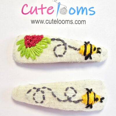 Busy Bee Embroidered Hair Clip – Handmade Floral Bee Fabric Barrette