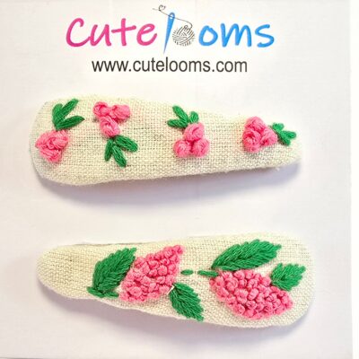 Rose Garden Embroidered Hair Clip – Handmade Pink Floral Fabric Barrette