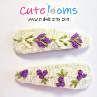 Lavender Blossom Embroidered Hair Clip – Handmade Floral Fabric Barrette